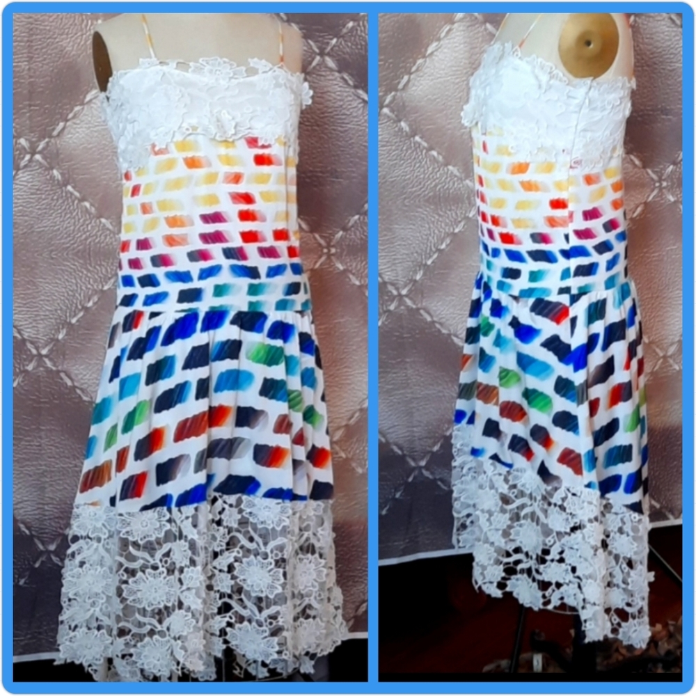 Color Palette Print and Lace Summer Dress